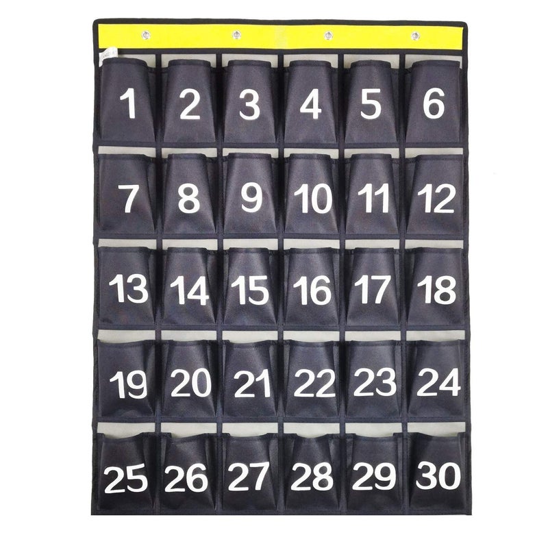 ANIZER Numbered Cell Phones and Calculator Holder Classroom Pocket Chart Wall Door Hanging Organizer for Sundries (30 Pockets with Digital) - Image 1